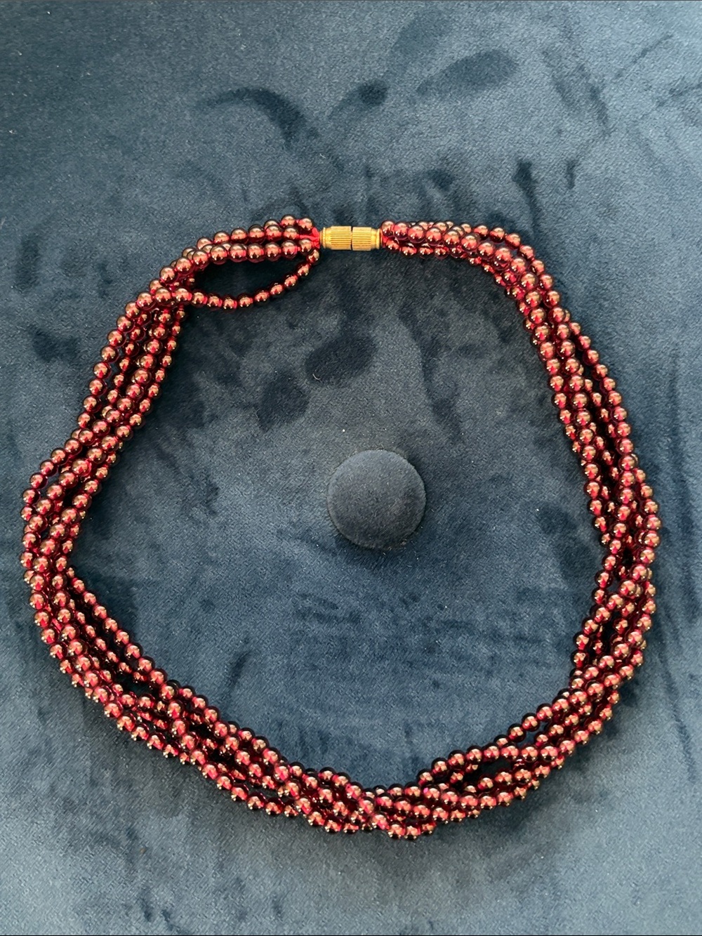 Vintage Czech Republic Garnet 5 Strand Necklace with Screw Clasp